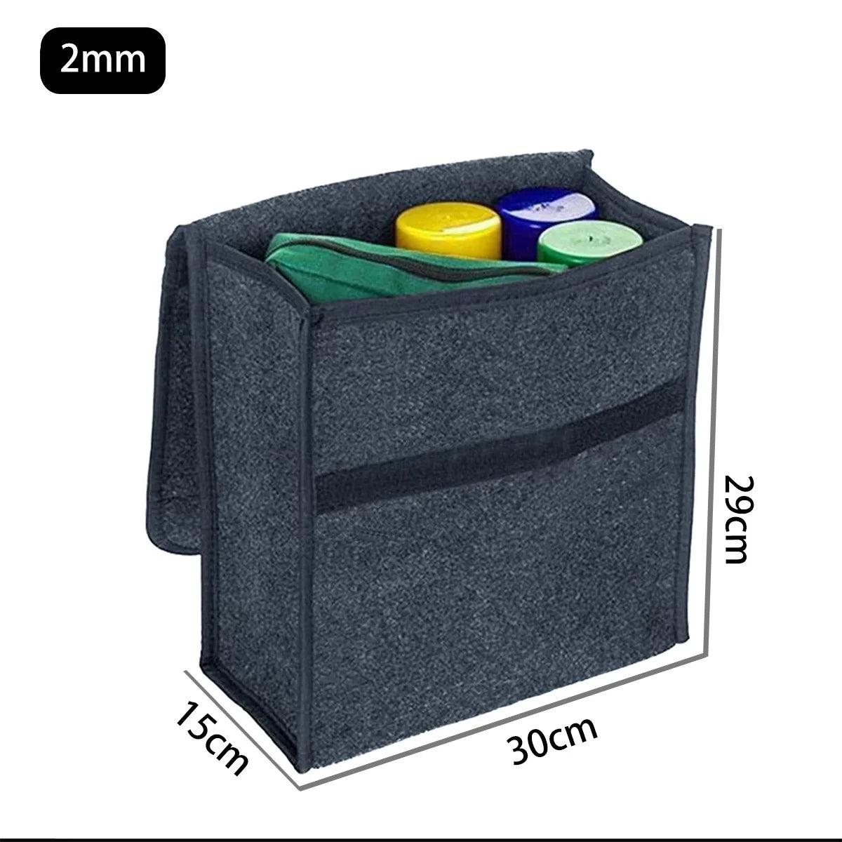Foldable Felt Car Storage Box, Dark Gray Polyester Trunk Organizer in Two Listed Sizes with 2mm or 3mm Thickness Options for Vehicle Accessories