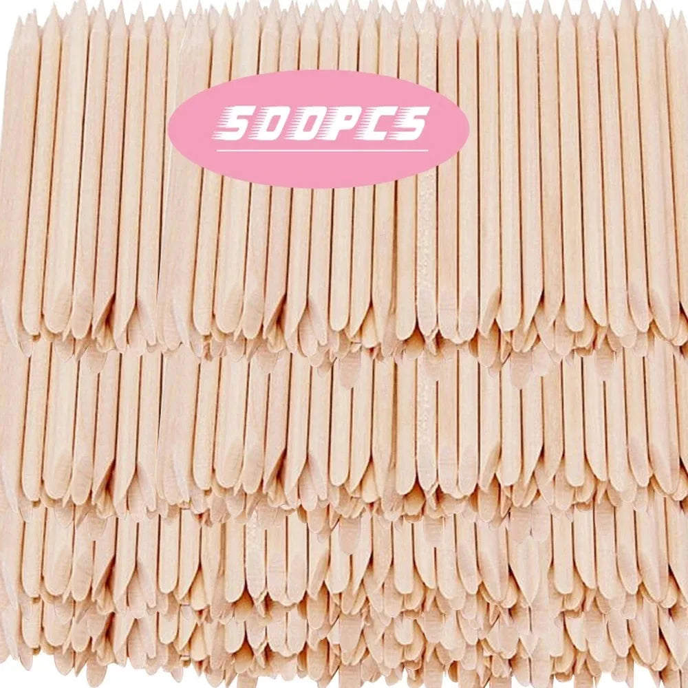 Orange Wood Nail Sticks in 100 or 500-Piece Options, Double-Sided Cuticle Pushers for Manicure, Pedicure and At-Home Nail Art Routines