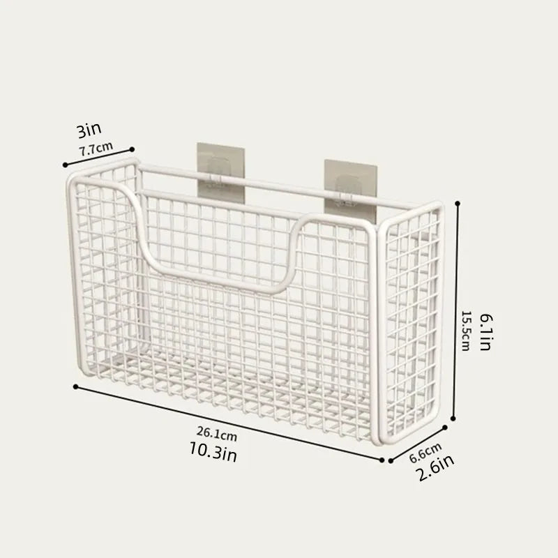 Kitchen Cabinet Door Storage Rack with Punch-Free Mounting Reference, Iron Organizer for Plastic Wrap Storage in White and Black Model Options