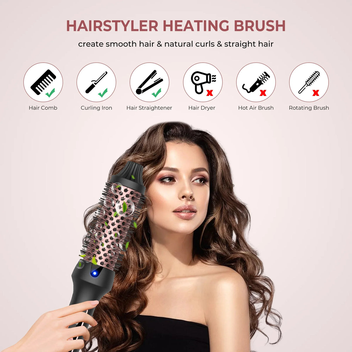 38mm Thermal Styling Brush with Dual PTC Heating, Nine Temperature Settings and 60-Minute Auto Shut-Off, Black Gold Hair Curler and Straightener