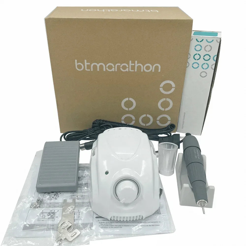 Manicure Micromotor Drill in BT Marathon Style Options with US or EU Plugs, Listed 65W Power, 35,000 RPM and H200 Handle References for Adult Nail Work