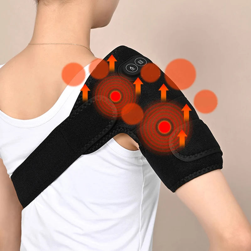 Plug-In Heated Shoulder Wrap with Adjustable Strap, Neoprene Material and Listed Graphene Heating and Pulse Vibration, HeatMassage Option Without Built-In Battery