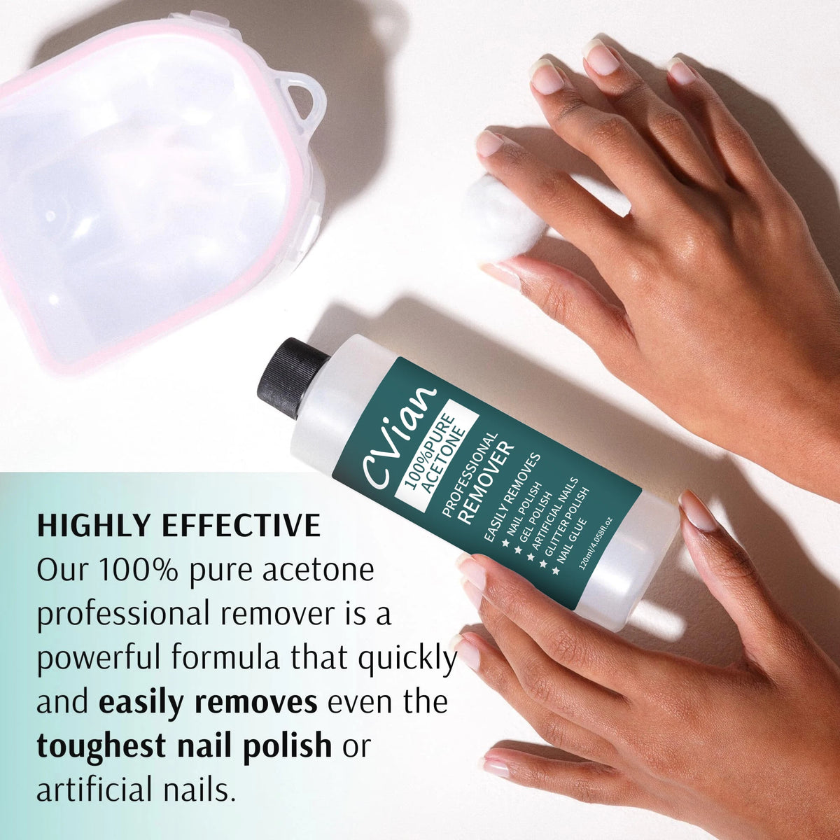 Acetone Nail Polish Remover with Listed 100% Acetone Formula for Compatible Gel, Dip Powder and Acrylic Nail Removal, Adult Home and Salon Manicure Supplies