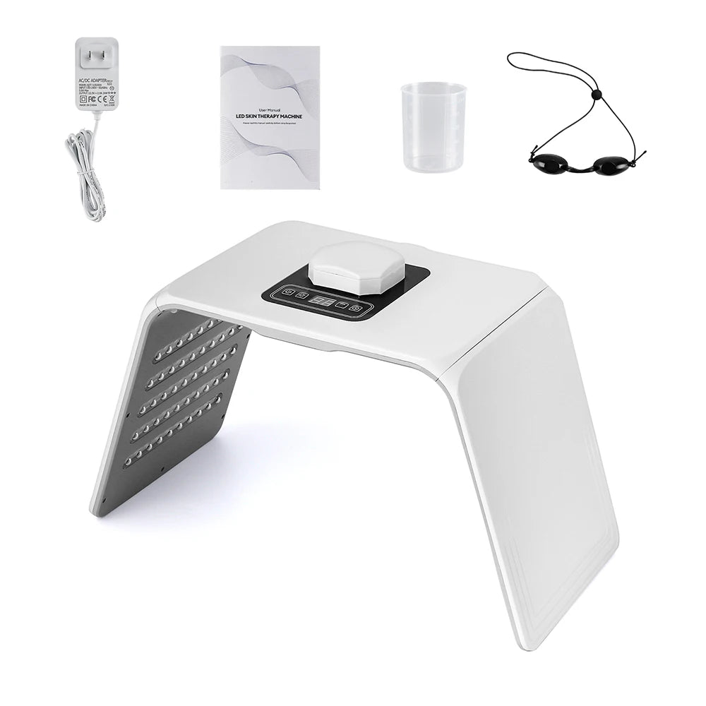 LED Facial Light Machine with Nano Spray, Seven Color Settings and 140 LEDs, 24W ABS Beauty Device with Adapter, Eye Protection and Four Plug Options