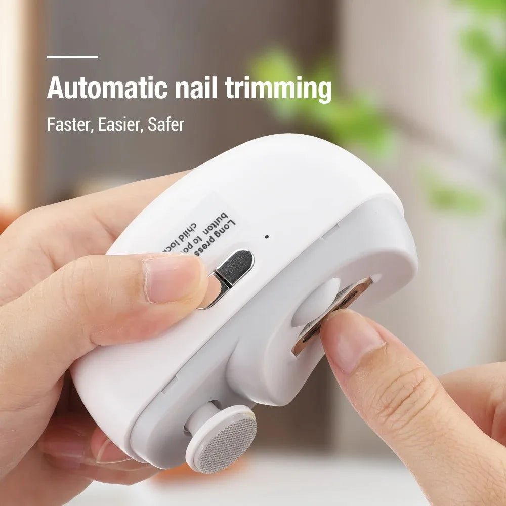 Two-Speed Electric Nail Clipper and Polisher with Auxiliary Light, Type-C Charging and Debris Compartment, White or Purple for Home Nail Care