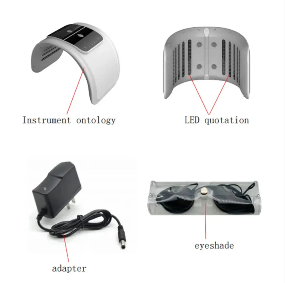 Facial LED Beauty Machine with Seven Listed Light Colors and Spray Option, 10W DC 12V Device with Adapter and Eyeshade References for At-Home Beauty Routines