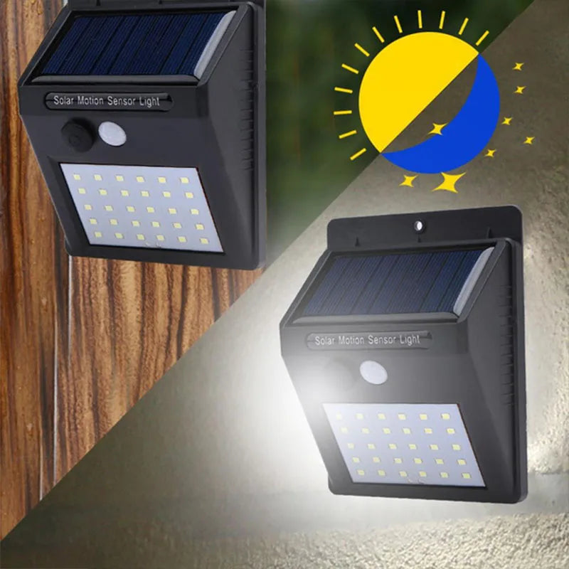 Outdoor Solar Wall Light Options for Garden Fences, Courtyards and Exterior Walls, with Listed 6-LED Non-Sensor and 30-LED PIR Motion Sensor Designs
