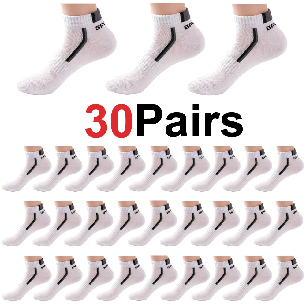 Men's Mesh Ankle Socks in Polyester, Short Casual and Sports Style Multipacks with 5, 10, 20, 30 or 40-Pair Labels and Black, White, Gray or Mixed Options