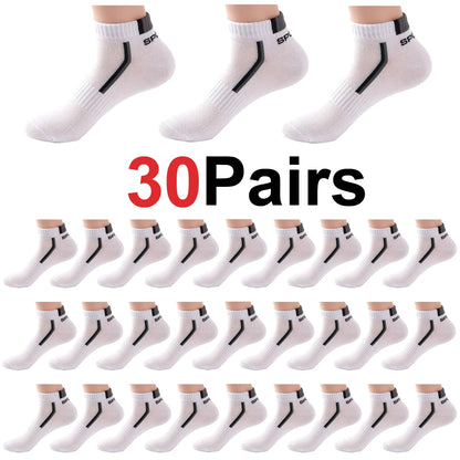 Men's Mesh Ankle Socks in Polyester, Short Casual and Sports Style Multipacks with 5, 10, 20, 30 or 40-Pair Labels and Black, White, Gray or Mixed Options