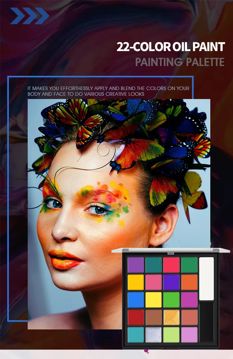 SFX Face Paint Kit with Listed 22-Color Palette and Brush Bundle Options for Halloween Costumes, Cosplay, Stage Makeup and Creative Party Body Art