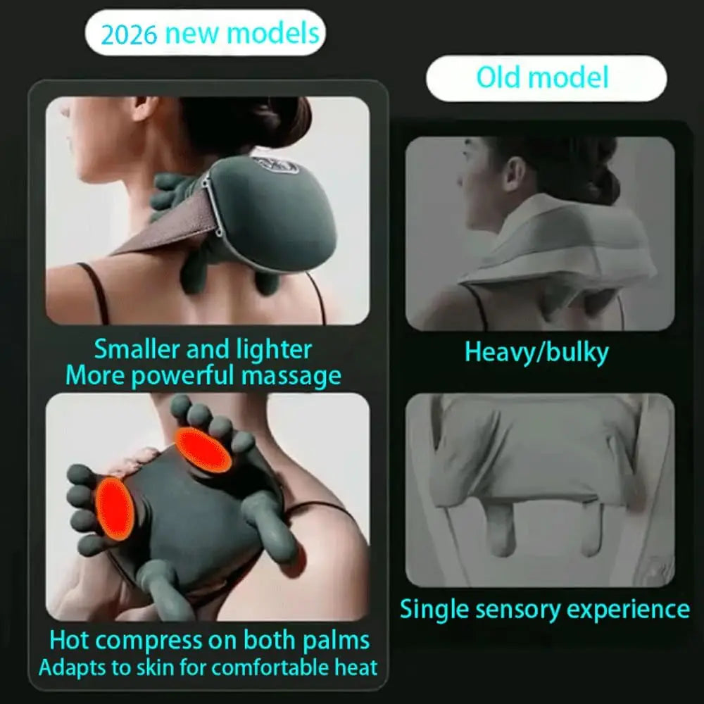 Wireless Neck and Back Massager with Heat, Battery-Powered 4D Shiatsu-Style Kneading Device in Green Silver Switch Option for Adult Relaxation Routines