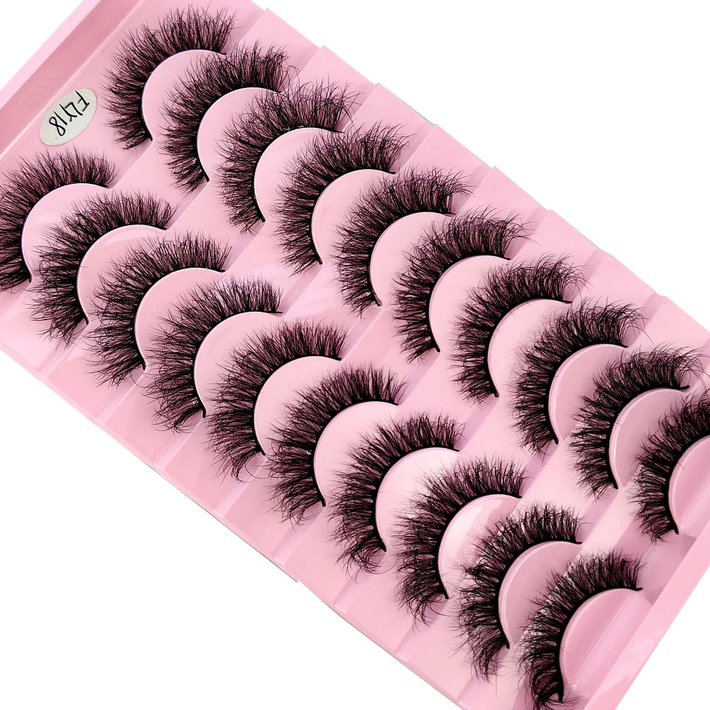Faux Mink Strip Eyelashes in Ten-Pair Style Options, Synthetic Lash Fibers with Black Cotton Band Reference and Eighteen Codes for Everyday or Occasion Makeup