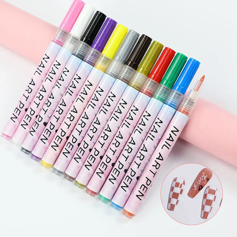 Nail Art Graffiti Pens, 12-Color Drawing Set with 12-Piece Title Reference for Abstract Lines, Creative DIY Manicure Decoration and Painting Liner Designs