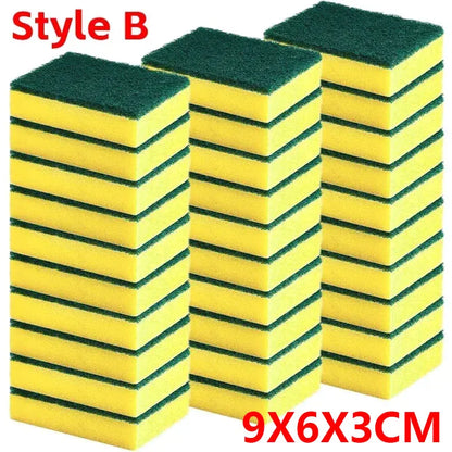 Yellow and Green Dish Sponges with Fiber Scouring Pads, Double-Sided Kitchen Cleaning Sponges in 10, 30 or 50-Piece Packs for Compatible Tableware and Pots