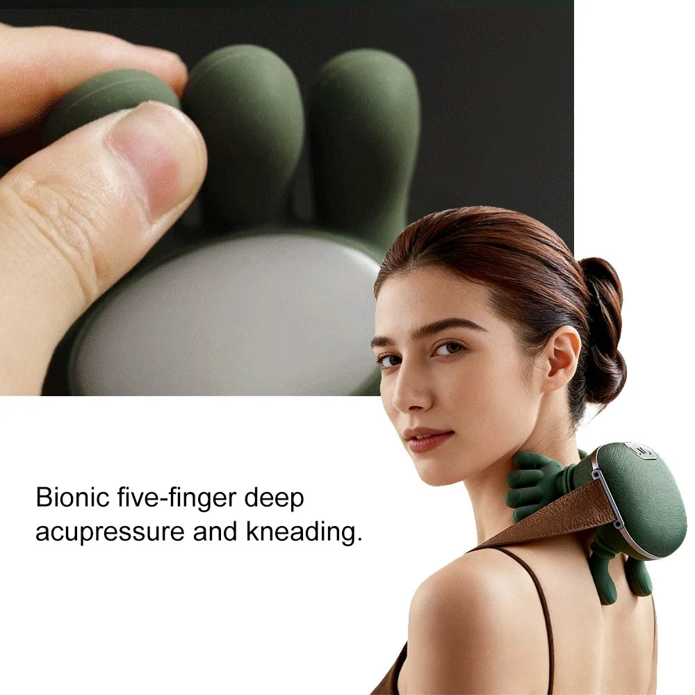 Green Rechargeable Neck and Shoulder Massager with Hands-Free Shawl Design, 3 Kneading Modes, USB Type-C Charging and 10-Minute Timer