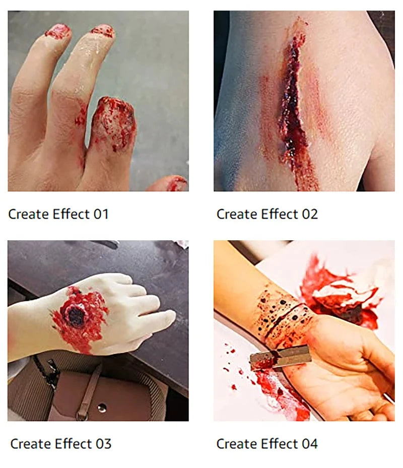 Scar Wax SFX Makeup Options with Listed 60g Wax and Light, Natural or Dark Skin Shade References for Halloween Costumes, Stage and Simulated Wound Effects