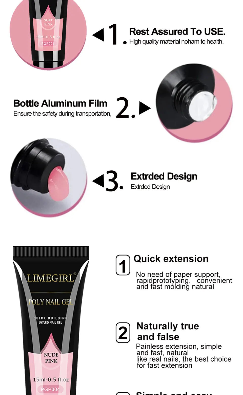 USB UV Lamp Gel Polish Kit by LIMEGIRL, 8ml Semi-Permanent Soak-Off Nail Polish with Listed Base and Top Coat for DIY Manicure and Nail Art