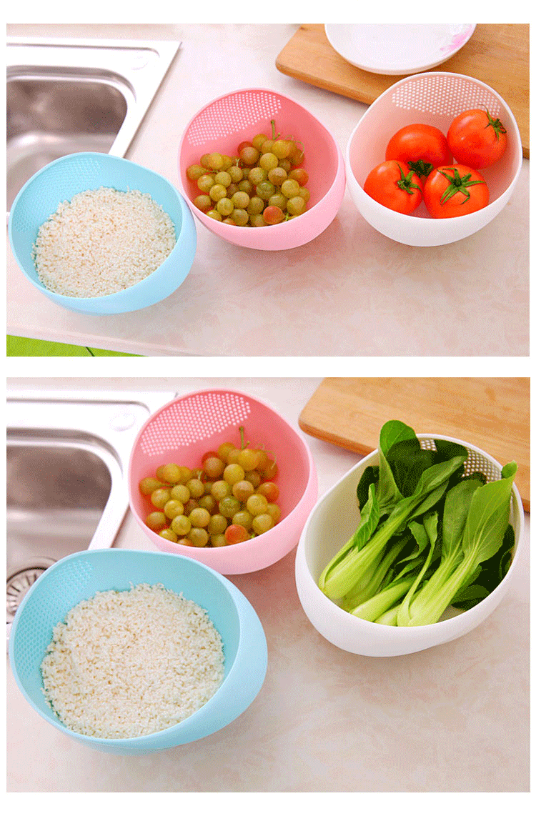 Rice Rinsing Basket in White, Single Oval Kitchen Drainage Sieve with Side Perforation Reference for Washing Rice and Compatible Fruit or Vegetable Preparation