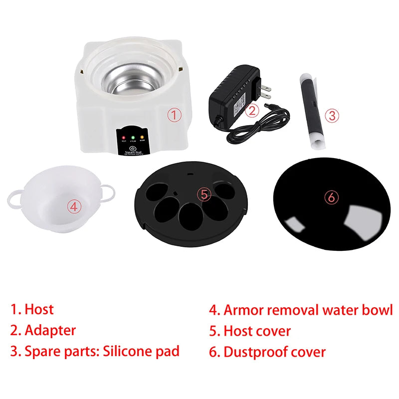 Electric Steam Nail Polish Remover with Listed 36W Power and 12V 3A Rating, PP Body, Silicone Pad, Remover Bowl and Two Covers, Four Plug Options