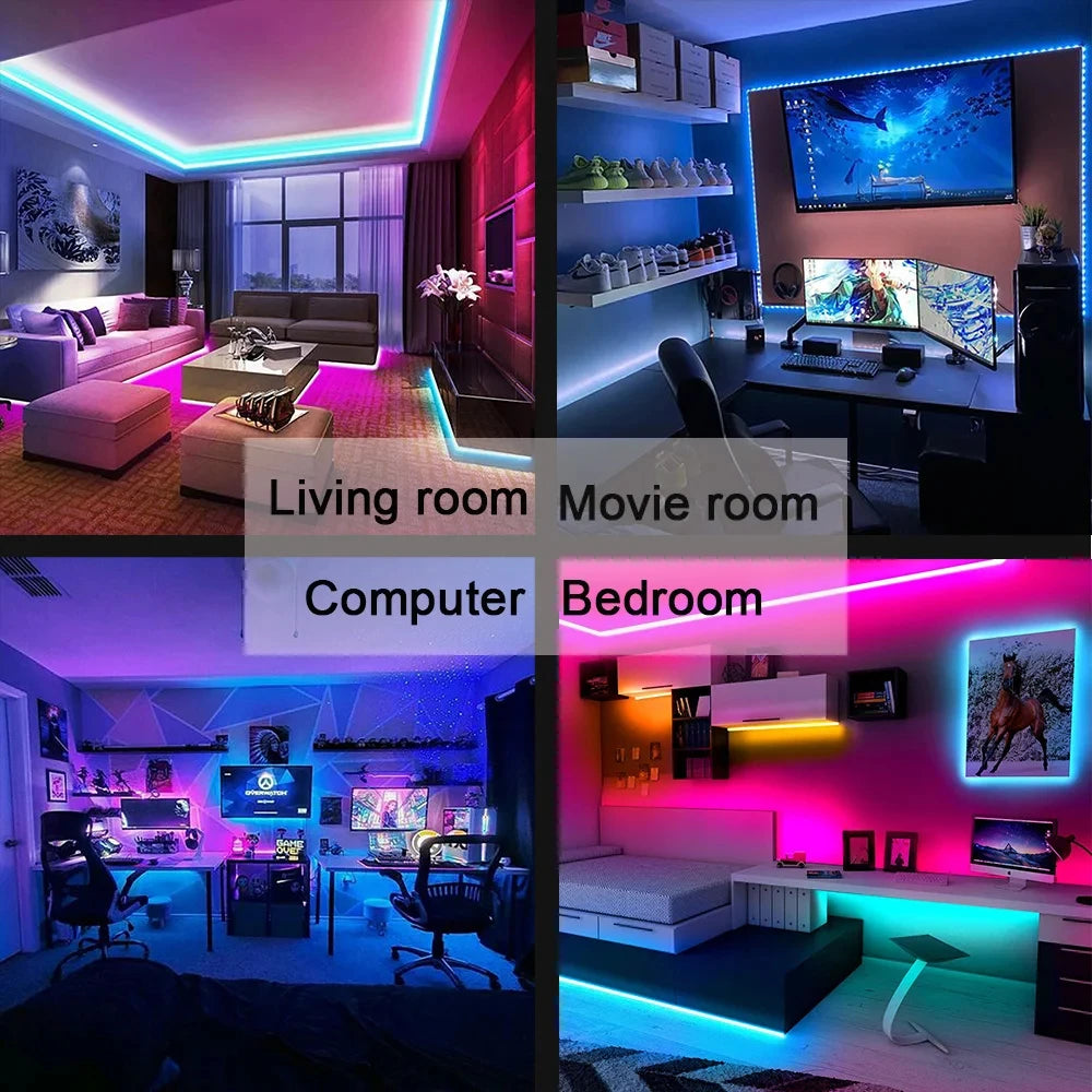 Bluetooth USB RGB LED Tape Light with Timer and App Control, 5V Self-Adhesive Flexible 5050 SMD Strip in 1m, 2m, 3m or 5m for TV and Desktop Accent Decor