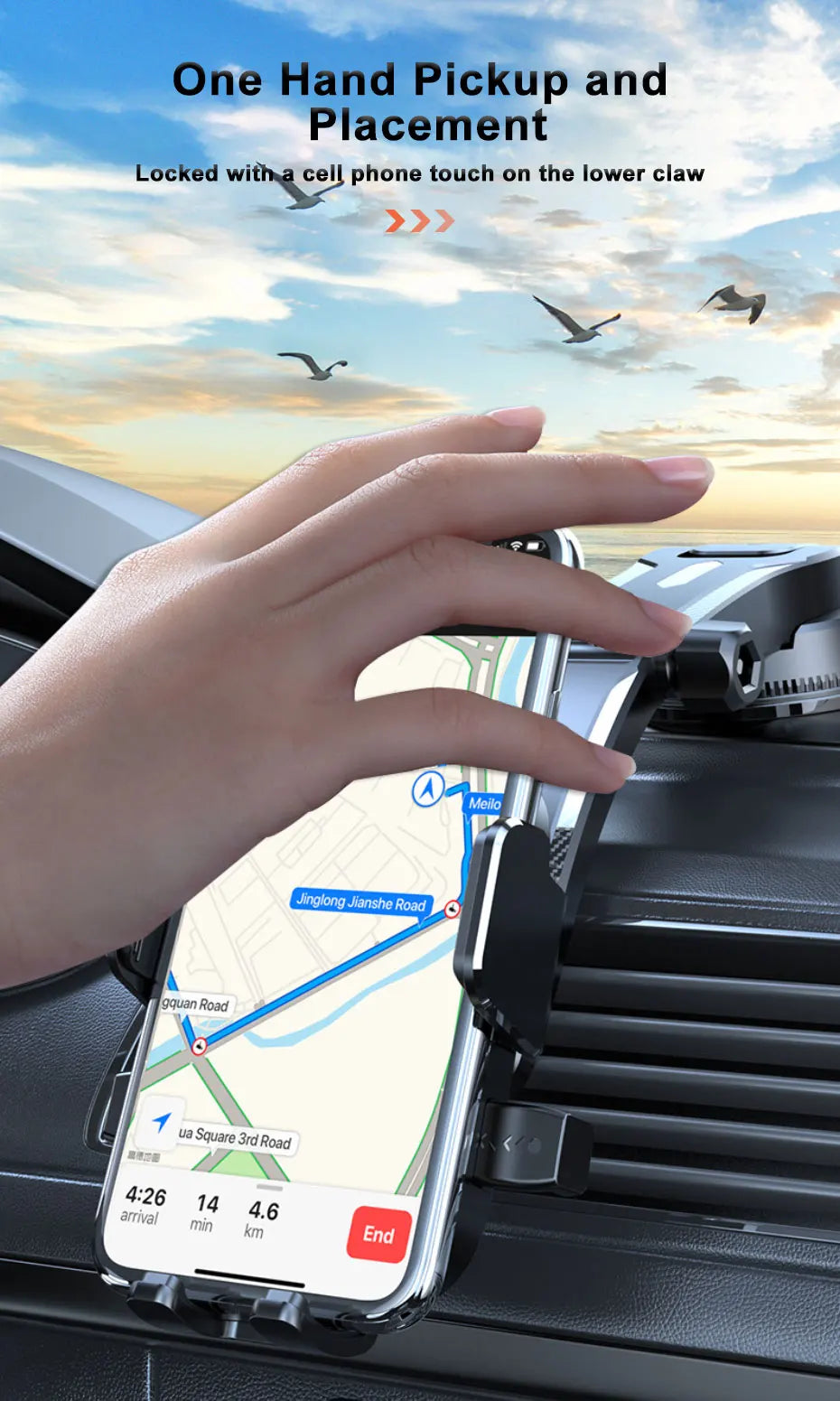 SEAMETAL Dashboard Phone Holder with Adjustable Cradle and Quick-Release Button, Listed 180-Degree Tilt, Mirrored or Textured Options for Compatible 3–7 Inch Phones