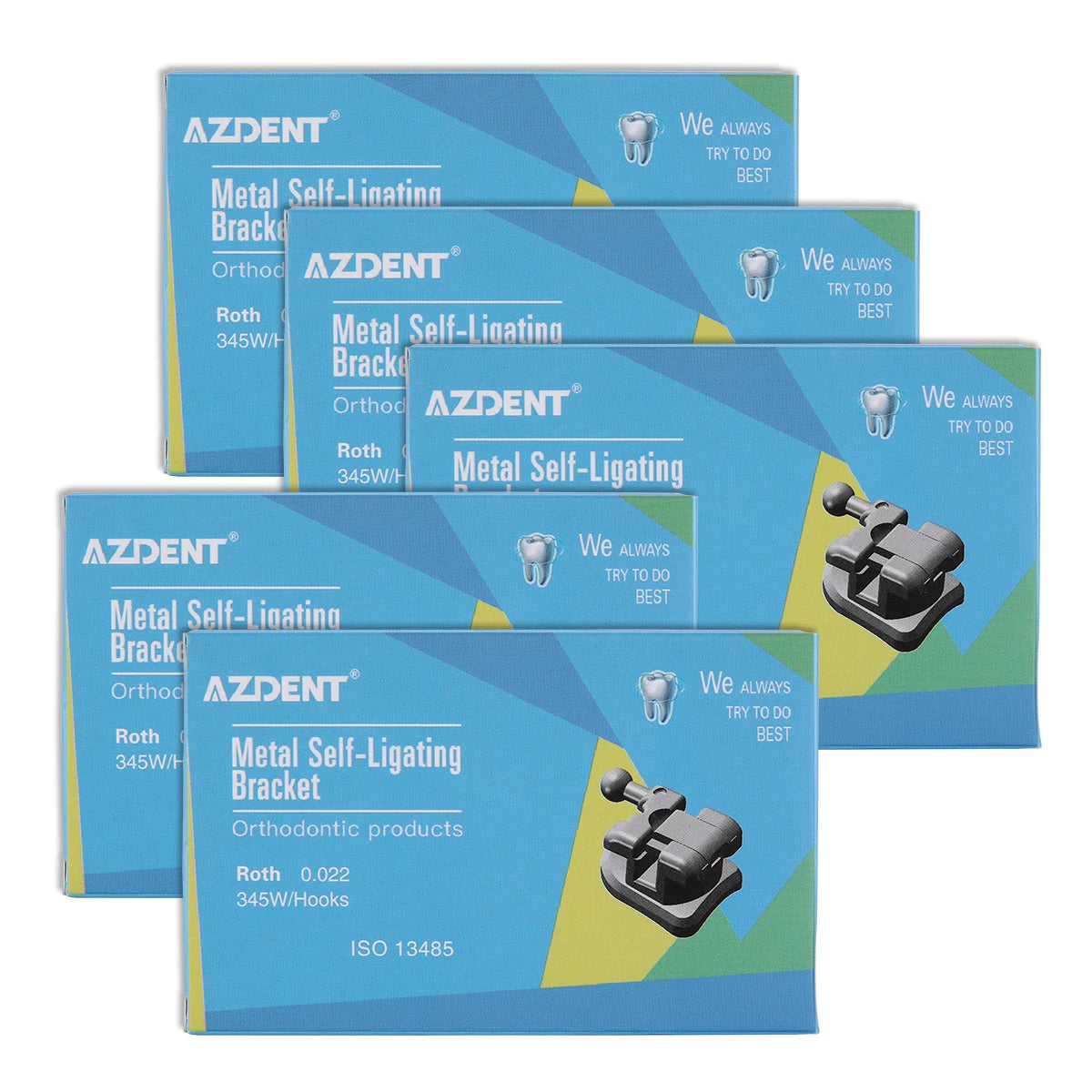 Passive Self-Ligating Brackets by AZDENT, Five Packs with First-Molar Buccal Tubes and Listed 0.022-Inch MBT or Roth Hooks 345 Options for Professional Orthodontic Selection