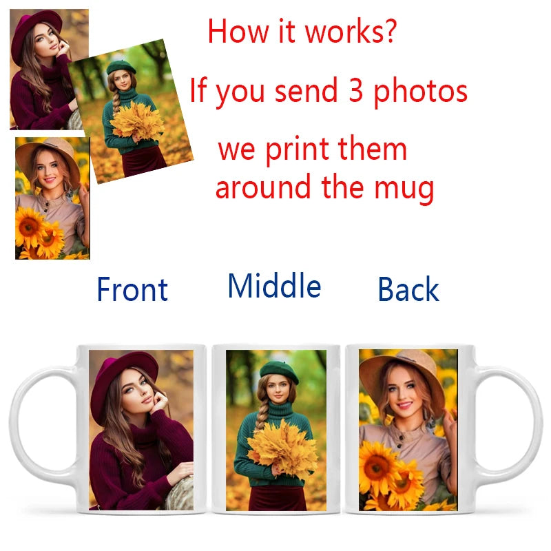 Personalized Photo and Text Mug with Custom Name or Logo Printing, Single Hand-Wash Coffee Cup with Color and Layout Options for Mother's Day and Wedding Gifts
