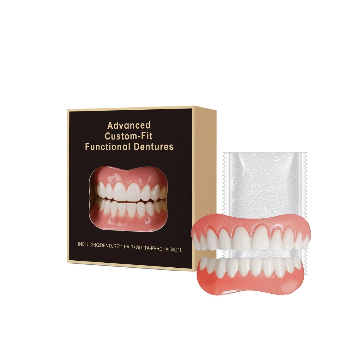 Boxed False Teeth Kit, Denture-Style Upper and Lower Cover Listing with 1, 2 or 3 Set Options for Adults Requiring Professional Dental Fit Review