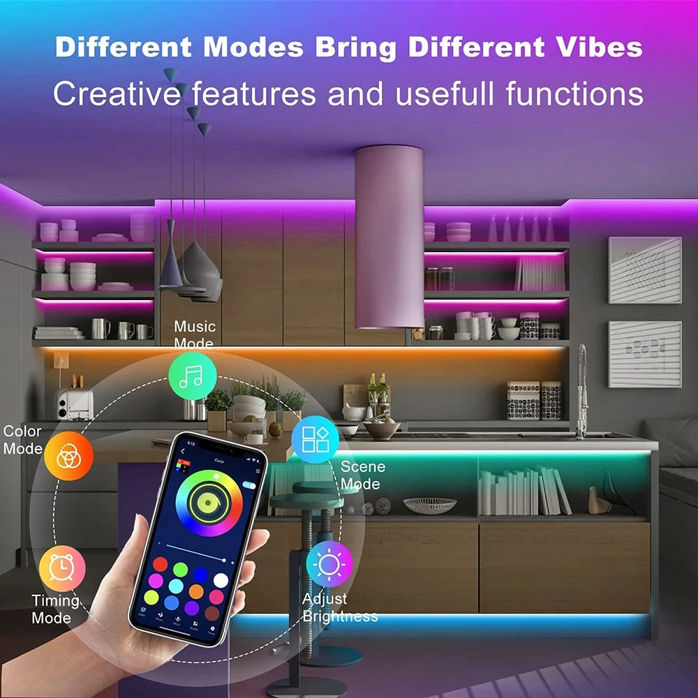 5050 LED Strip Lights with Bluetooth App and Remote Control References, Flexible Ribbon in 1m, 2m, 3m or 5m for TV Backlighting and Game Room Decor