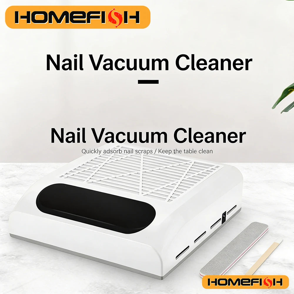 Detachable Filter Nail Dust Collector in White with EU Plug Option, Electric Vacuum Fan Reference for Acrylic Filing and Adult Manicure Workstation Setup