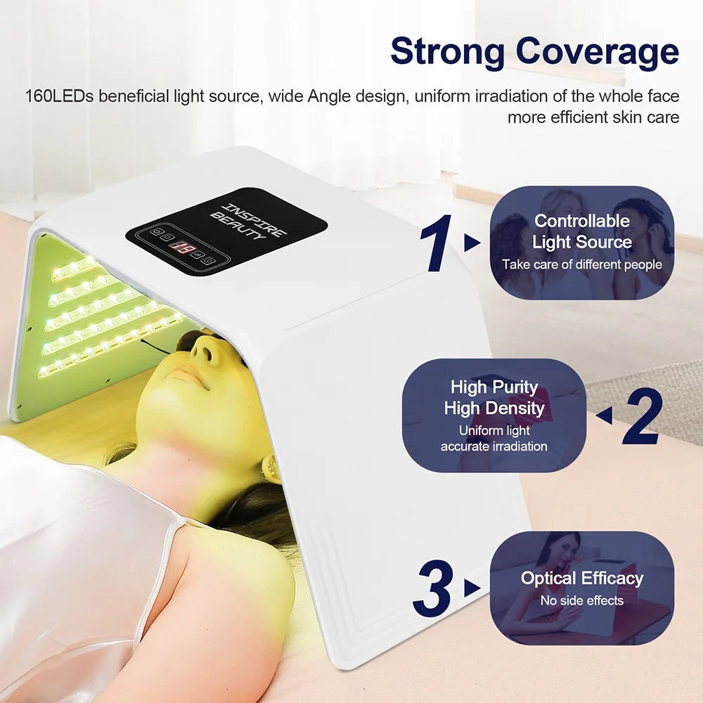 LED Facial Light Machine with Nano Spray, Seven Color Settings and 140 LEDs, 24W ABS Beauty Device with Adapter, Eye Protection and Four Plug Options