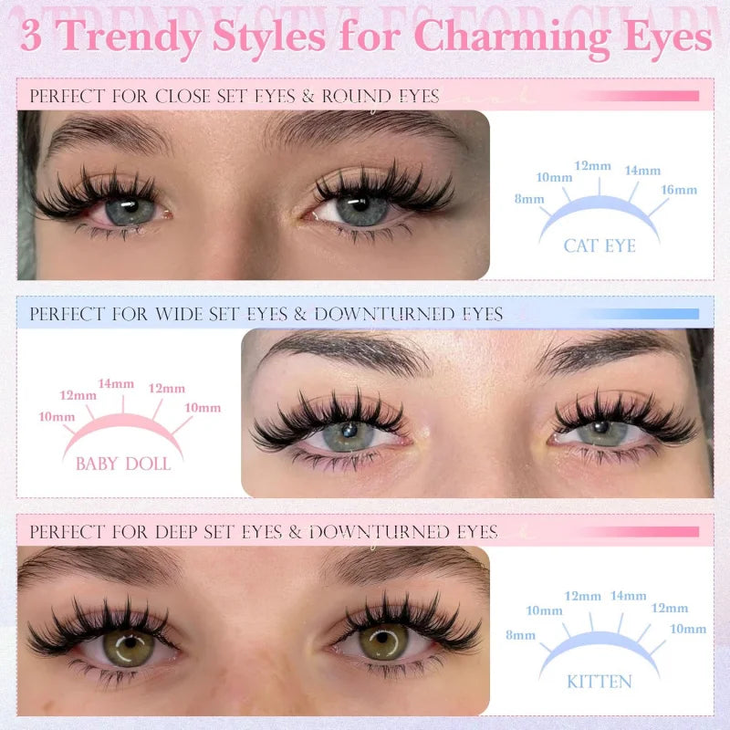 Manga Anime Lash Clusters with Wispy D Curl and 8–16mm Lengths, Reusable Individual False Eyelashes in Style F-Fairy lash c for Adult Makeup Looks