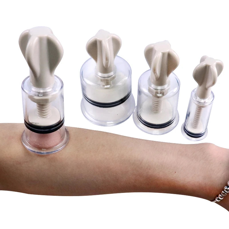 Twist Handle Cupping Cup with Transparent Plastic Body and Silicone Sealing Pad, S, M, L, XL or Combined Size Labels for Adult Manual Personal Care