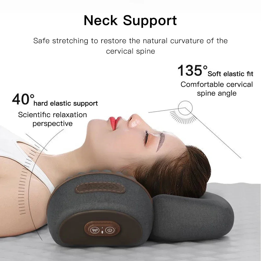 Heat and Vibration Neck Pillow with Listed Three-Level Settings and Slow-Rebound Core, Electric Personal-Care Support in Massage and Traction-Labeled Options