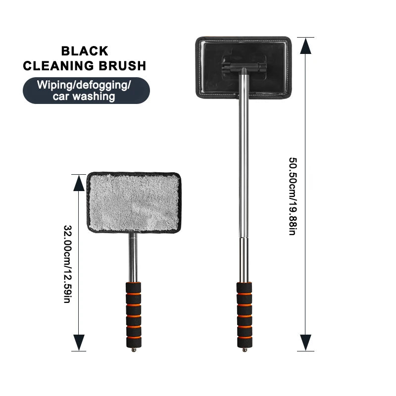 Telescopic Windshield Cleaning Brush by SEAMETAL, 32–50.5cm Adjustable Aluminum-Alloy Handle for Manual Car Glass Wiping in Black, Orange or Blue