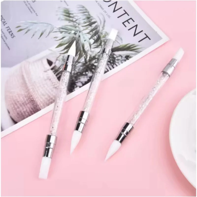 Double-Head Silicone Nail Art Pen Set of 2 by Beechip, White Carving and Dotting Tools for Flower Sculpting, Embossing and DIY Manicure Designs