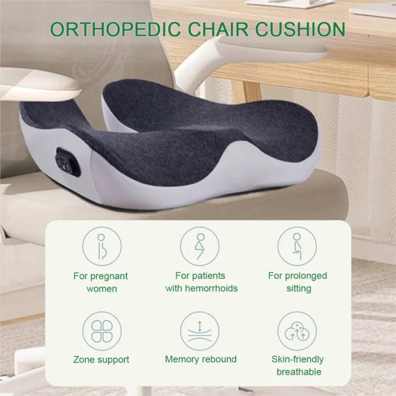 Vibration Massage Seat Cushion with U-Shaped Cutout, Three Listed Heat and Vibration Levels and Elastic Knitted Cover for Seated Home Office Comfort Breaks