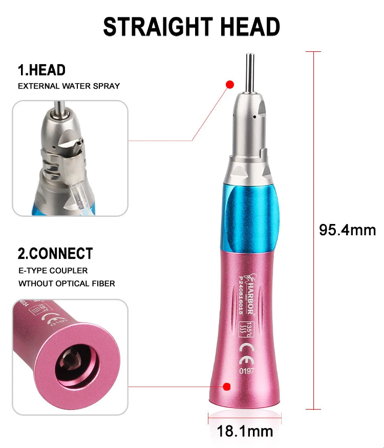 Dental Handpiece Set, 4-Piece High and Low Speed Air Turbine Kit with Straight Handpiece, Contra Angle and Air Motor, 2 or 4 Hole Options