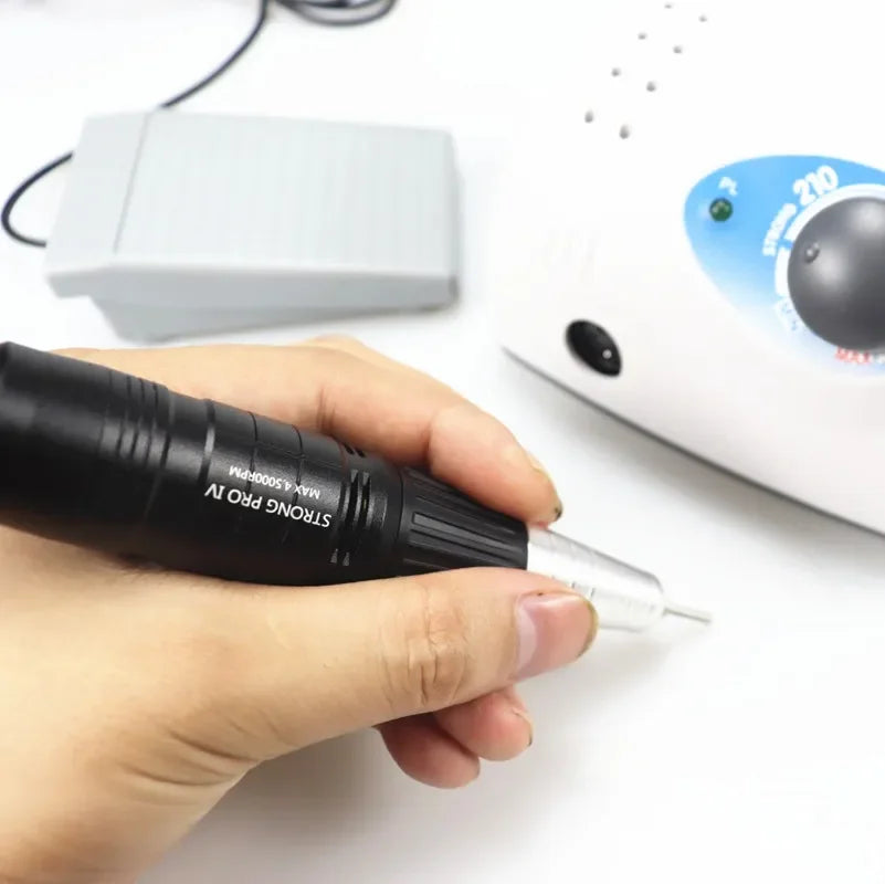 Electric Nail Drill Machine Kit with Listed 65W Input and 45,000 RPM Maximum, Handpiece, Foot Switch and Six Bits, Strong 210 Pro IV Reference and EU Plug