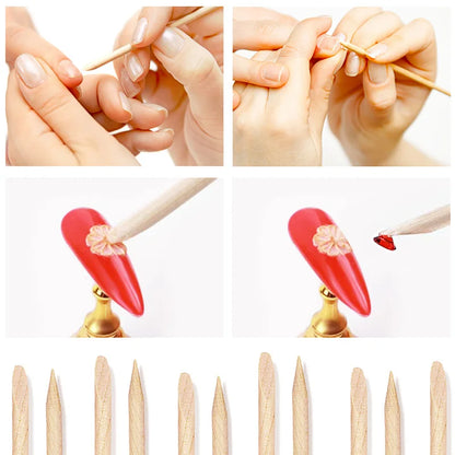 Wooden Cuticle Pusher Sticks by Lurayee, 7.5 to 15cm Length Options for Nail Art Detailing, Rhinestone Placement and Manicure Sticker Application