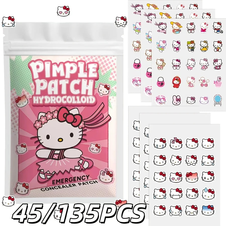Cartoon Hydrocolloid Pimple Patches, 45PCS or 135PCS Pack Options with Hello Kitty Styling Reference for Decorative Facial Care and Personal Skincare Routines