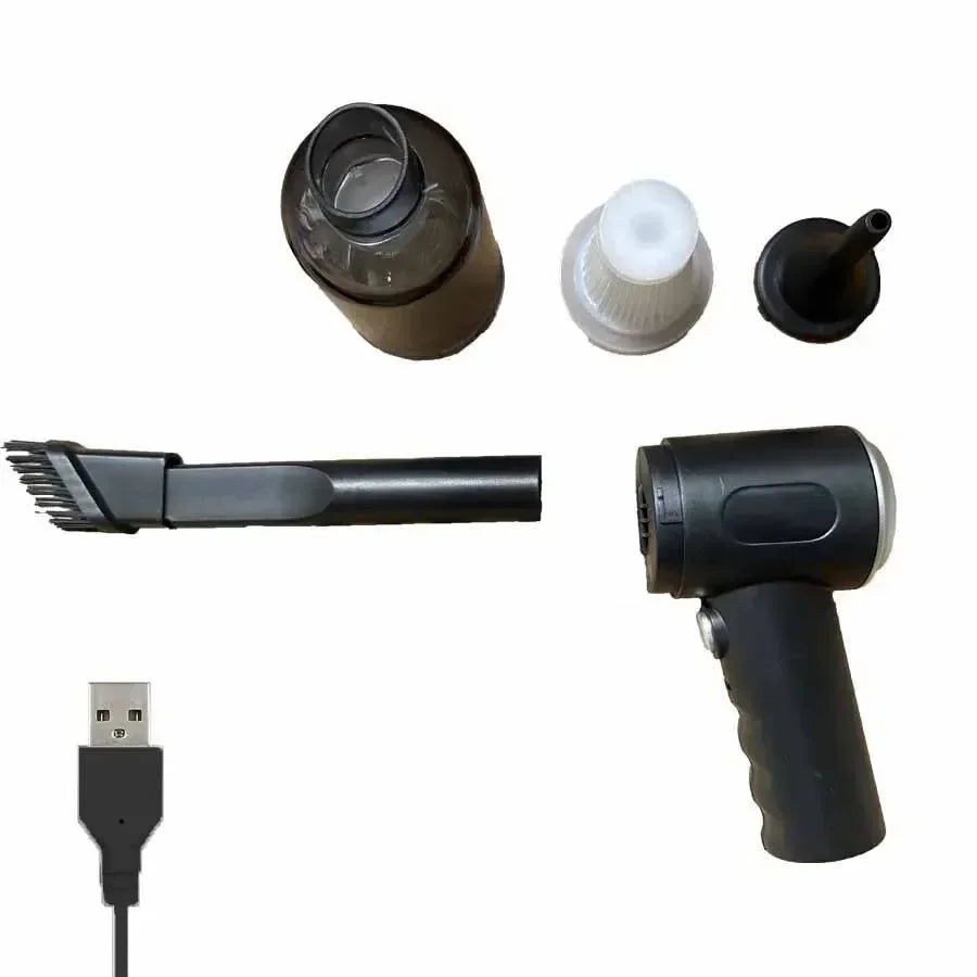 Car Vacuum Cleaner with USB Rechargeable Battery and Nozzle Kit, Black Cordless Handheld Tool for Vehicle Interior Crumbs and Household Spot Cleaning