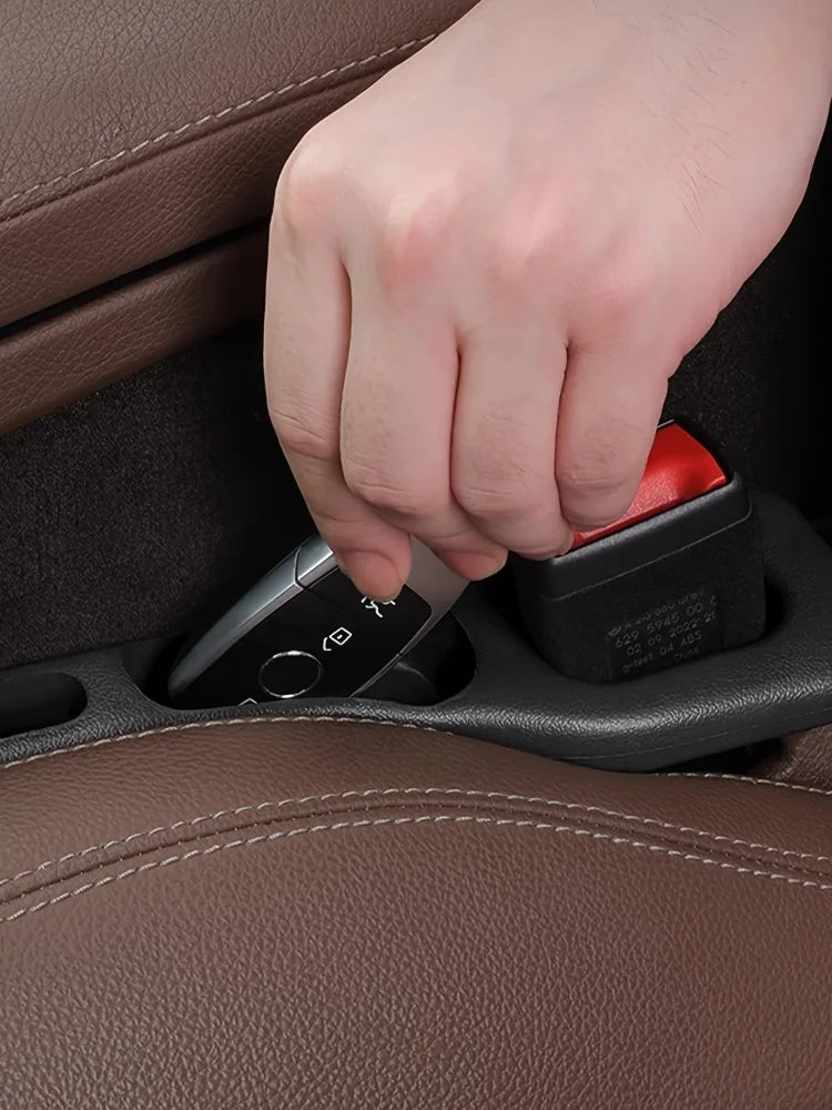Dual-Groove Car Seat Gap Filler, 2-Piece Black PU Organizer Strips for Compatible Seat-to-Console Gaps, Small Essentials and Everyday Vehicle Interior Storage