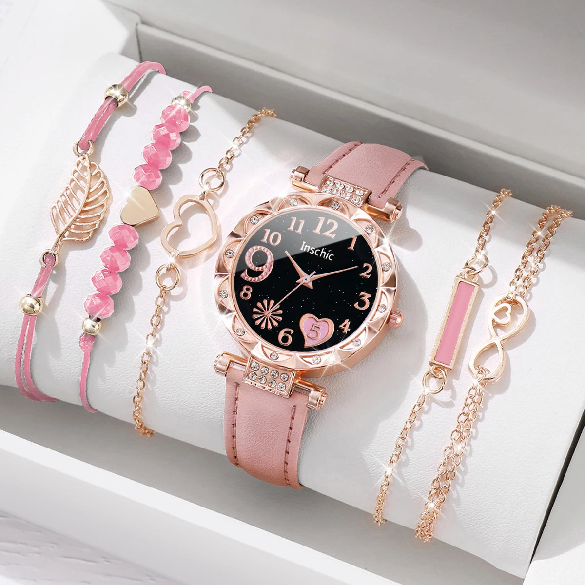 Women's Heart Dial Quartz Watch with Leaf Bracelet Set Reference, Eight No-Box Style Options and Listed 33mm Case for Casual Outfits and Fashion Gifts