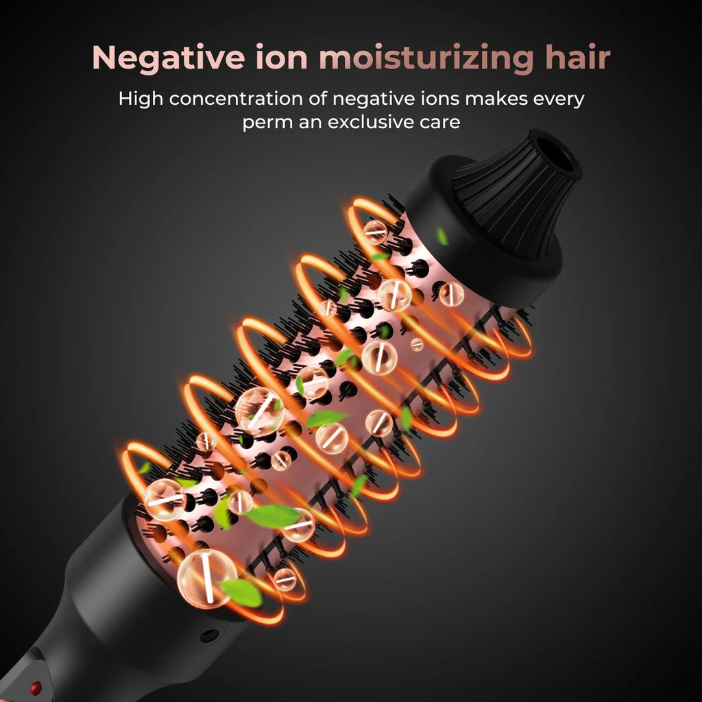 Thermal Round Hair Brush with Listed 32mm Barrel, PTC Heating and Ceramic Tourmaline References, Black Gold Styling Tool with EU or US Plug Options