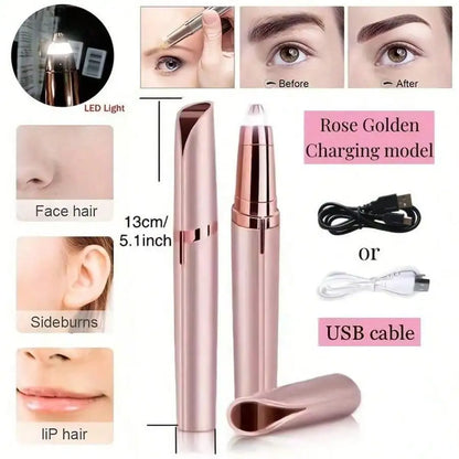USB Rechargeable Eyebrow Trimmer in Pink Rose Gold, Compact Electric Facial Hair Grooming Tool for Brow Touch-Ups, Daily Beauty Routines and Travel