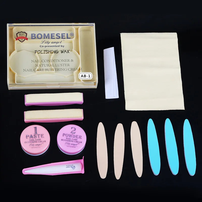 Nail Buffing Kit with Polishing Wax, Buffer Blocks and Filing Strips for Natural-Look Shine, Manual At-Home Manicure Care in Multiple Set Options