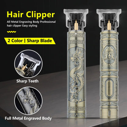 Retro T9 Hair Trimmer for Men's Everyday Haircutting and Personal Grooming, Electric Clipper Listing with Five Battery-Labeled Style Options for Home Use