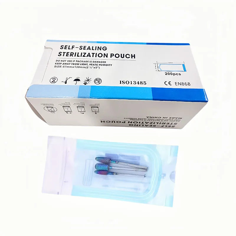Self-Sealing Sterilization Pouches in 200-Pack Selected-Size Options, Disposable Paper and Film Instrument Bags with Listed Indicators, 57x130mm or 70x260mm