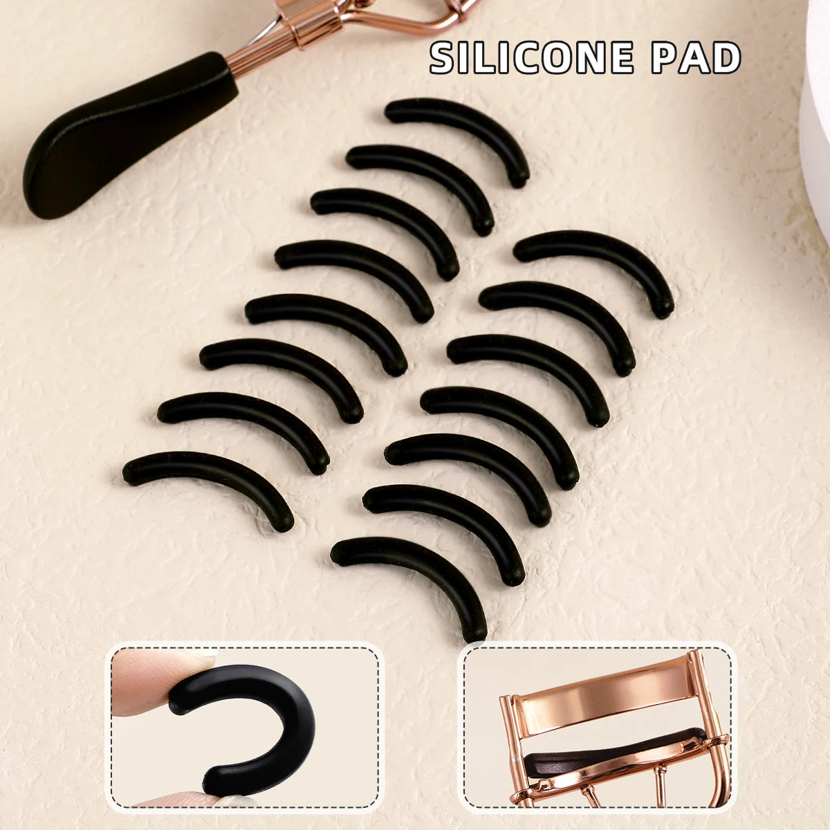 Stainless Steel Eyelash Curler with 15 Silicone Pads, Portable Lash Curling Tool in Seven Color Options for Everyday Makeup and Travel Beauty Kits